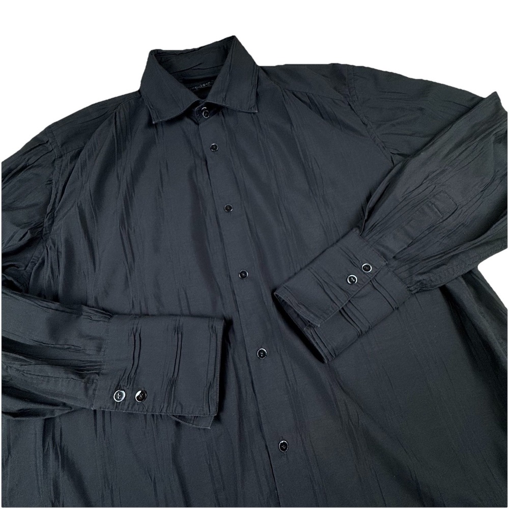Vintage Jhane Barnes Button-Up Shirt Men L Black Long Sleeve Textured‎